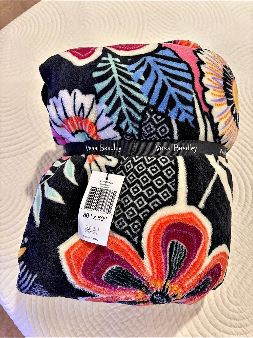 Vera Bradley Throw Blanket Kaua Floral Black & Multicolor